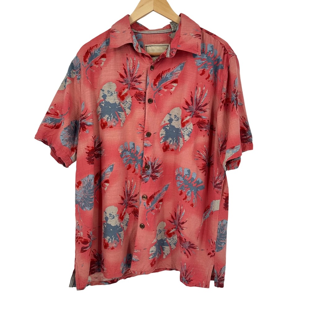Island Republic‎ Silk Hawaiian Shirt Tropical Print Button Up XL Pink Floral